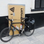 Transferring the bike and box to the hotel - to the bemusement of Gibraltans and tourists alike